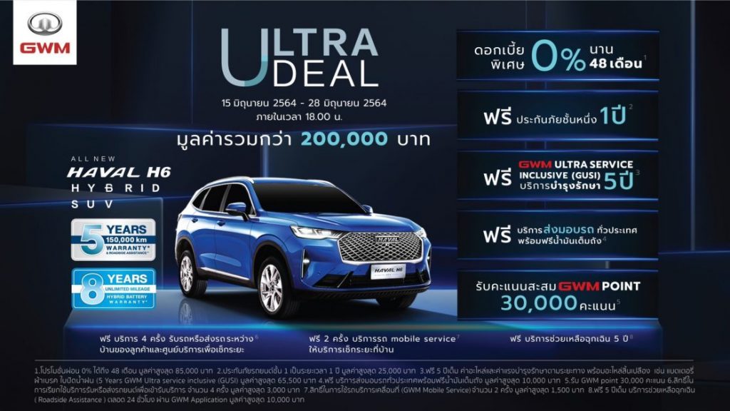 เกรท วอลล์ มอเตอร์ เปิดข้อเสนอสุดพิเศษใน ULTRA DEAL Campaign ชวนคนไทยลงทะเบียนจองสิทธิ์เพื่อซื้อ All New HAVAL H6 Hybrid SUV